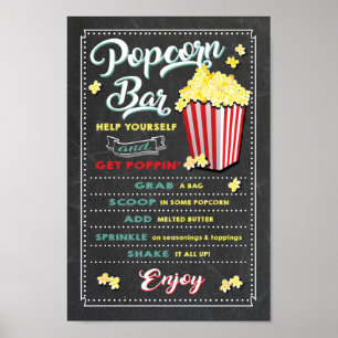 Popcorn Bar Menu Party Sign Poster