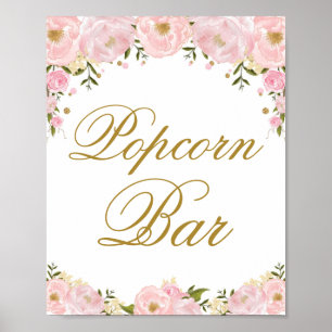 Popcorn-Bar Pink Floral Hochzeitsgunst-Schild Poster