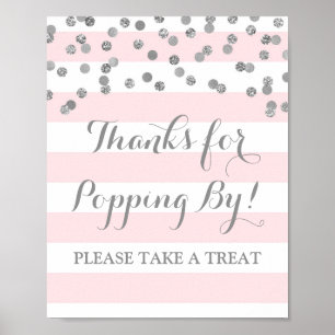 Popcorn-Bar-Schild Rosa Streifen Silber Konfetti Poster