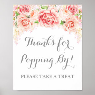 Popcorn-Bar-Schild Rosa Wasserfarbe floral Poster