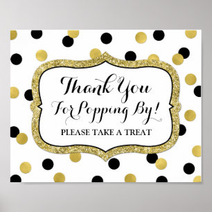 Popcorn Bar Schild Weiß Schwarz Gold Konfetti