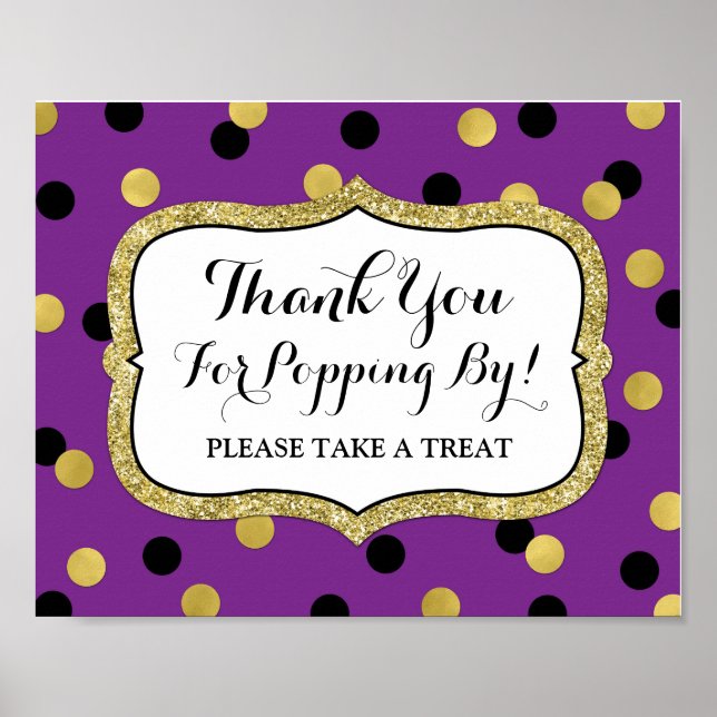 Popcorn Bar Sign Lila Black Gold Confetti Poster (Vorne)