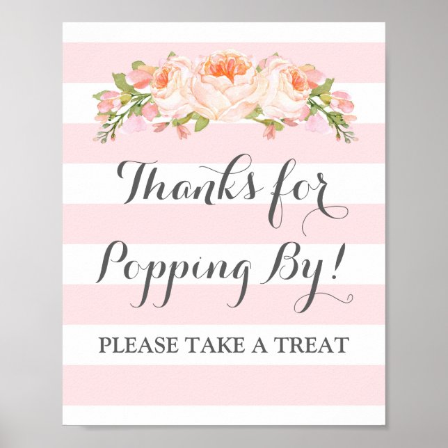 Popcorn Bar Signieren Rosa Blume Streifen Poster (Vorne)