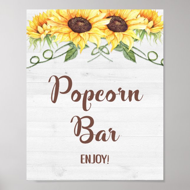 POPCORN BAR Sonnenblumendusche oder Party-Zeichen Poster (Vorne)