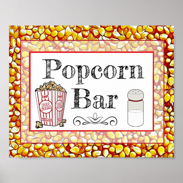 Popcorn Bar Wedding oder Baby Shower Sign Poster (Vorne)