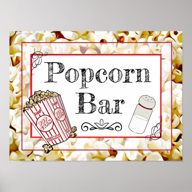 Popcorn Bar Wedding oder Baby Shower Sign Poster (Vorne)
