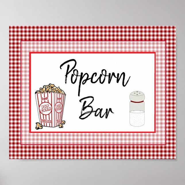 Popcorn Bar Wedding oder Baby Shower Sign Poster (Vorne)
