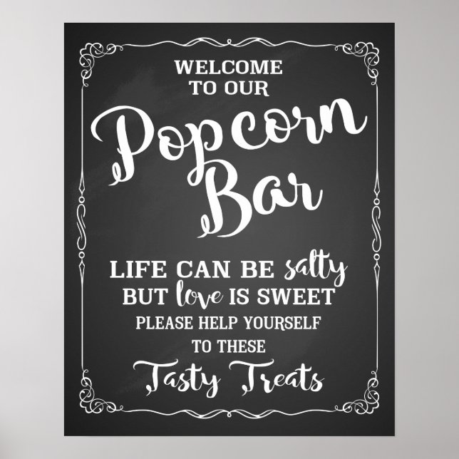 Popcorn Bar wedding sign elegante Tafel Poster (Vorne)