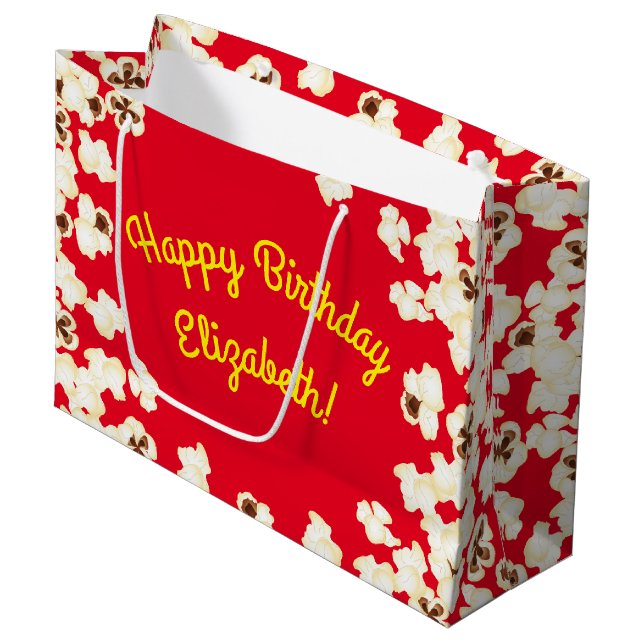 Popcorn Birthday Party Movie Theater Große Geschenktüte (Vorderseite Schrägansicht)