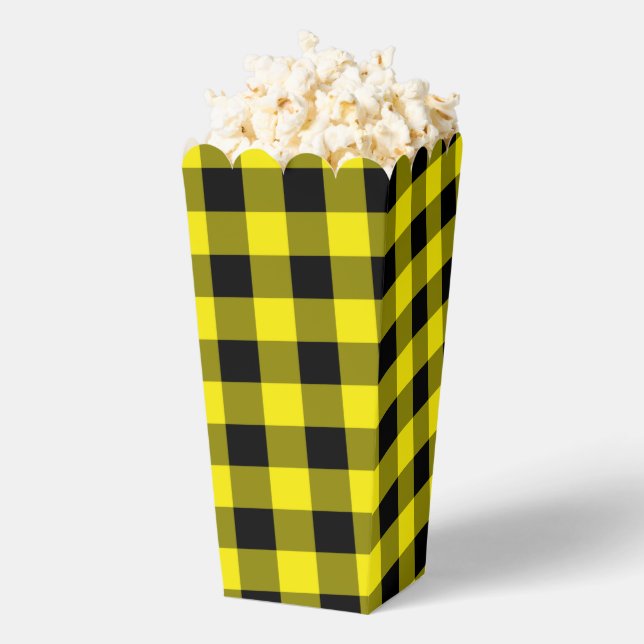 Popcorn-Box mit Kariertem Karo in Schwarz-Gelb Geschenkschachtel (Geplatzt)