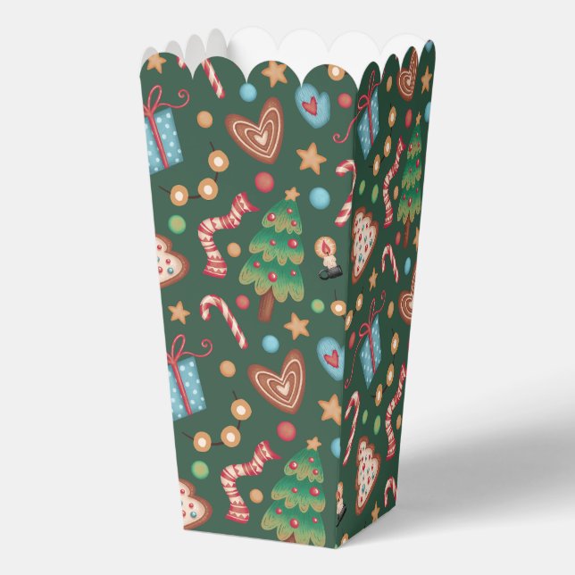 Popcorn Favor Gift Box Green Christmas Pattern Geschenkschachtel (Vorderseite)