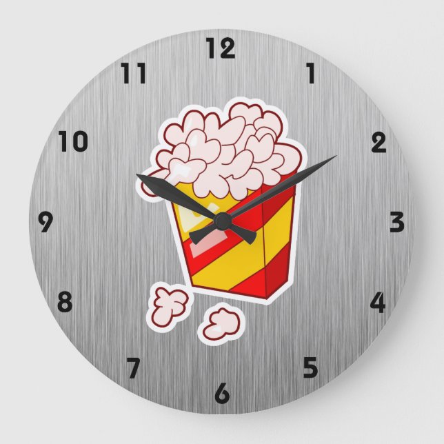 Popcorn; Gebürsteter Metallblick Große Wanduhr (Vorderseite)