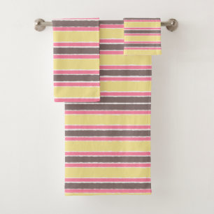 Popcorn Gelb Bubblegum Rosa Kaffee Braun Streifen Badhandtuch Set