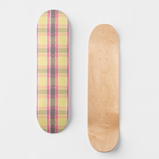 Popcorn Gelbbblegum Pink Kaffeebrot Kariert Skateboard (Vorderseite)