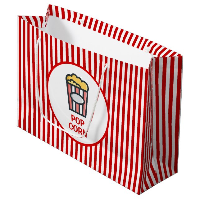 Popcorn gestreift große geschenktüte (Vorderseite Schrägansicht)