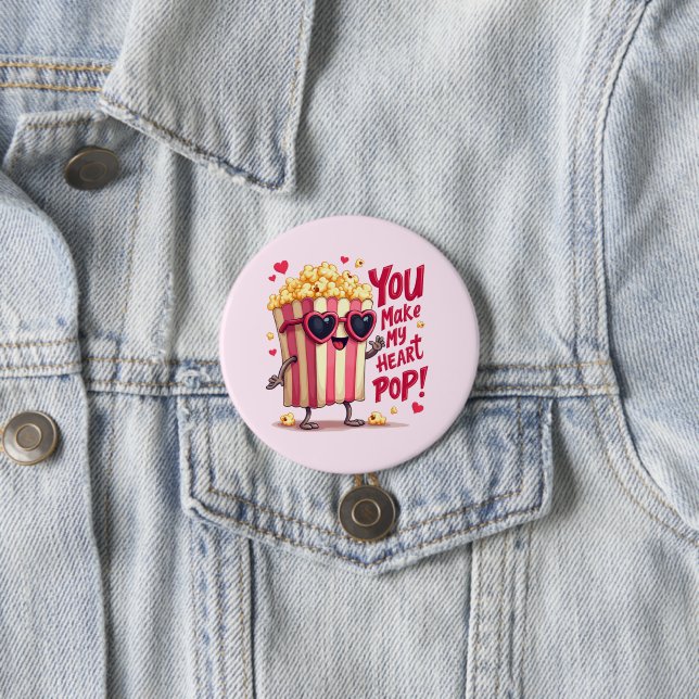 Popcorn Heart Pop Valentine Design Button (Beispiel)