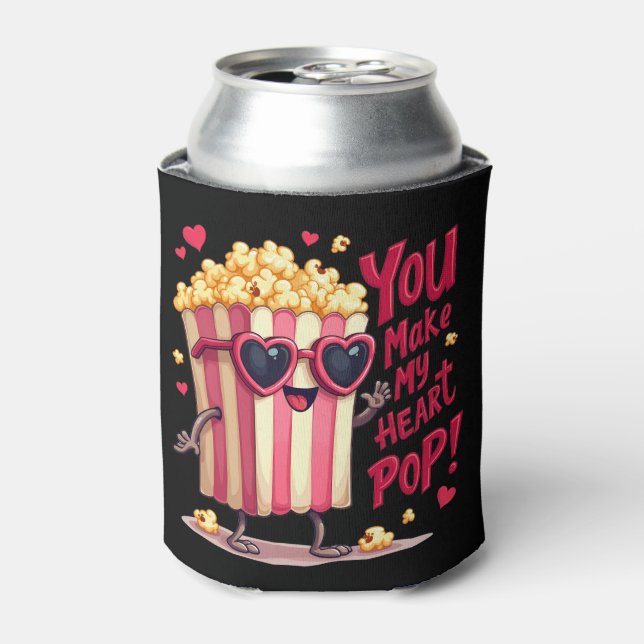 Popcorn Heart Pop Valentine Design Dosenkühler (Kanne Vorderseite)