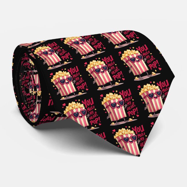 Popcorn Heart Pop Valentine Design Krawatte (Gerollt)