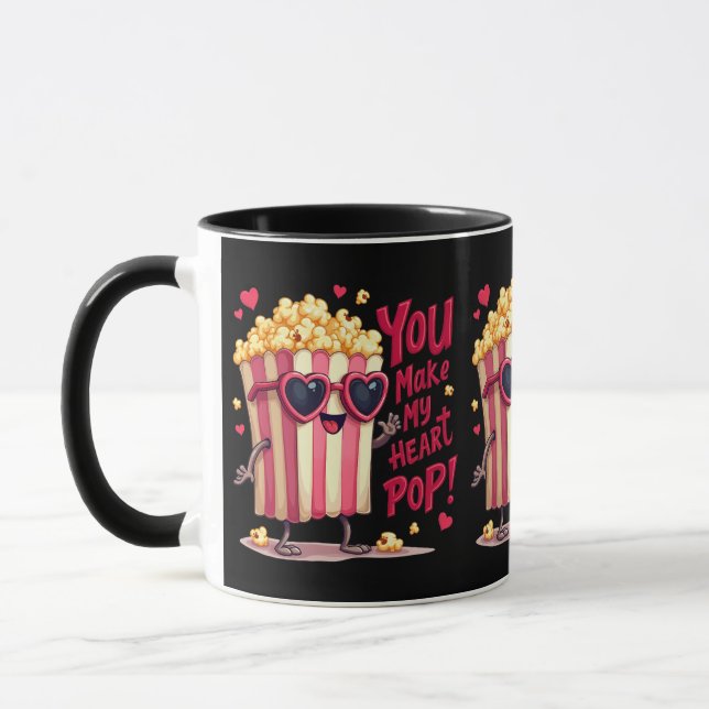 Popcorn-Herz-Pop-Valentins-Design Tasse (Links)