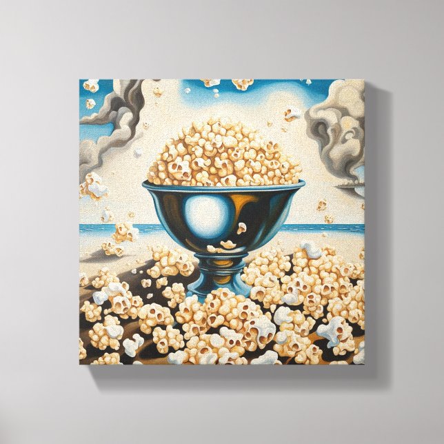 Popcorn in einem Silberplatter Leinwanddruck (Vorderseite)