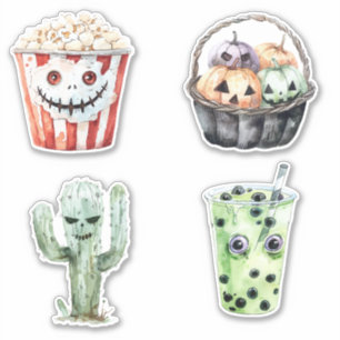Popcorn-Kürbisse-Kaktus-Halloween Aufkleber