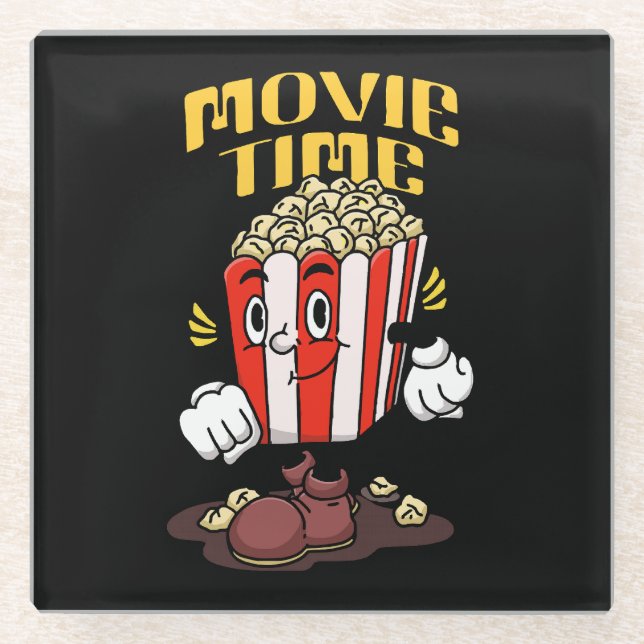 Popcorn Mascot Cartoon Glasuntersetzer (Vorderseite)