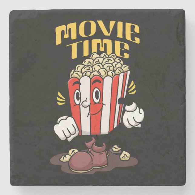 Popcorn Mascot Cartoon Steinuntersetzer (Vorderseite)