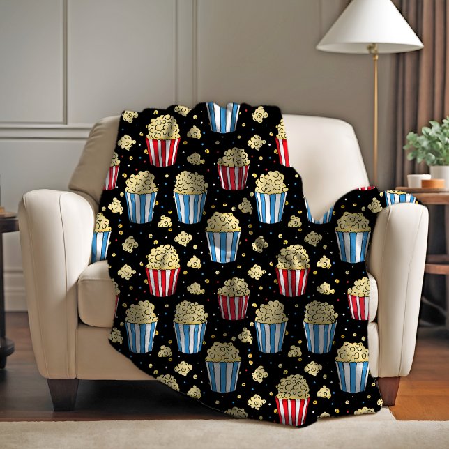 Popcorn & Movie Night Magie in Schwarz Fleecedecke (Von Creator hochgeladen)
