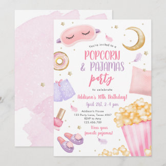 Popcorn Pajamas Sleepover Slumber Party Geburtstag Einladung