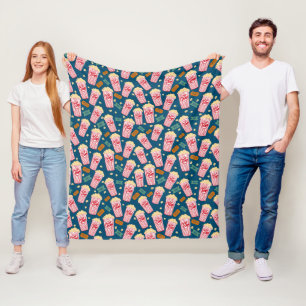 Popcorn Pattern Movie Night Theater Fun Navy Marin Fleecedecke