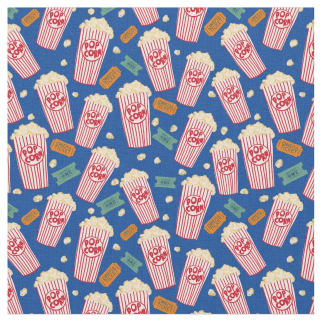 Popcorn Pattern Movie Night Theater Spaß weiß Stoff (Nahaufnahme)