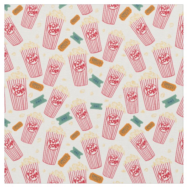 Popcorn Pattern Movie Night Theater Spaß weiß Stoff (Nahaufnahme)