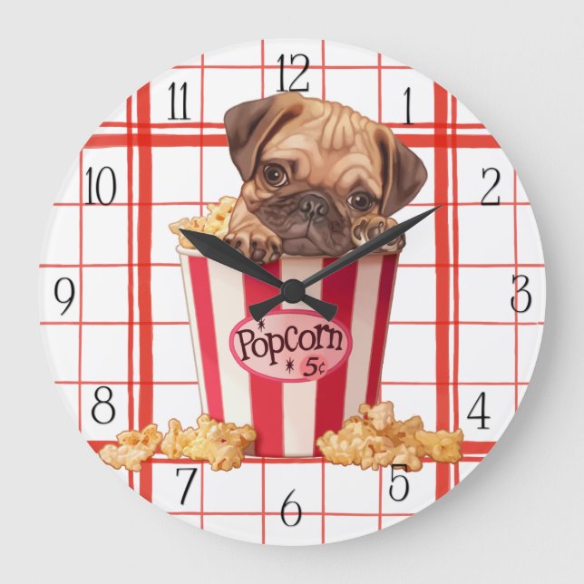 Popcorn Puppy Große Wanduhr (Vorderseite)