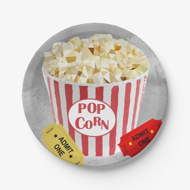 Popcorn Red & White Design Eintrittskarten Pappteller (Vorderseite)