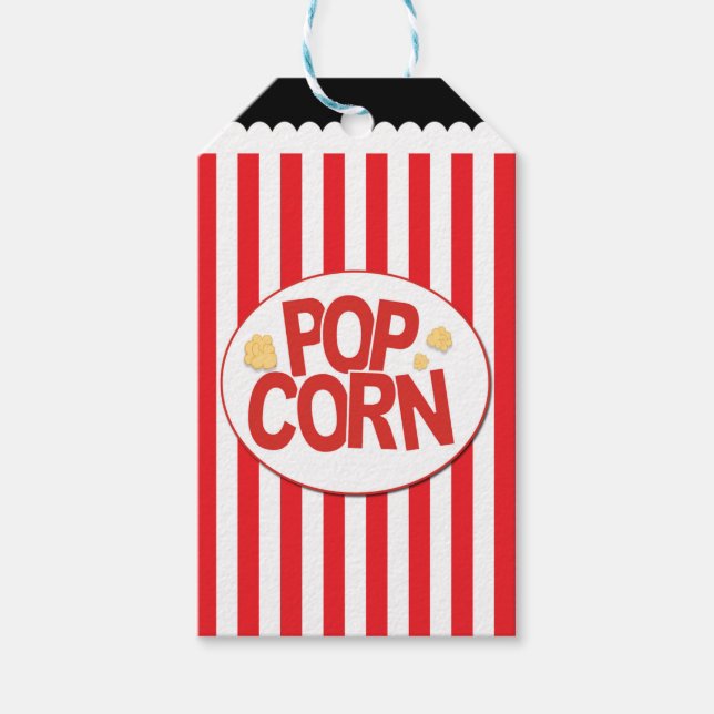 Popcorn Red & White Strip Movie Party Geschenkanhänger (Vorderseite)