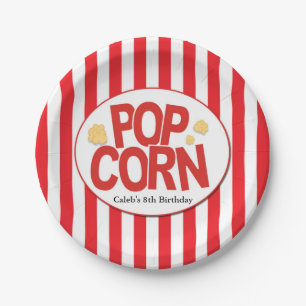 Popcorn Red & White Strip Movie Party Pappteller
