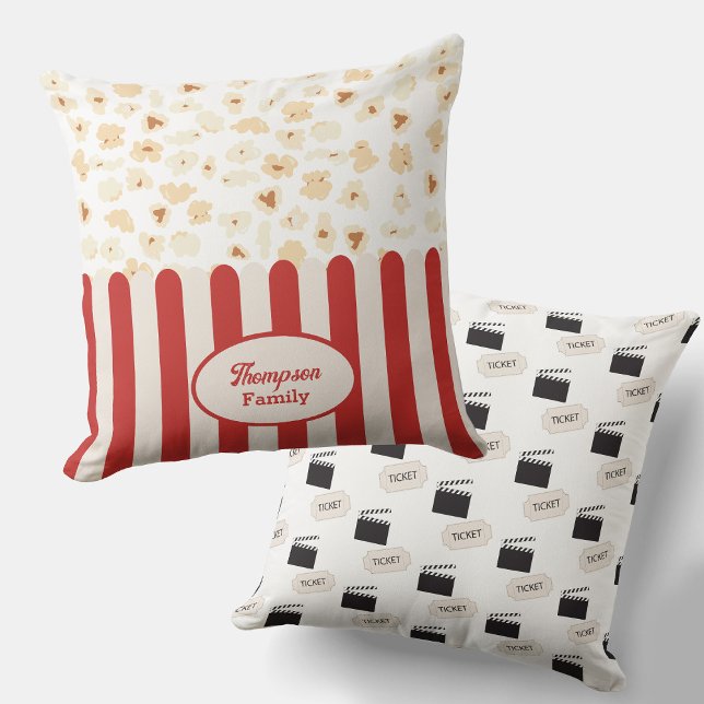 Popcorn Retro Movie Cinema Monogram Kissen (Popcorn Retro Movie Cinema Monogram Throw Pillow)