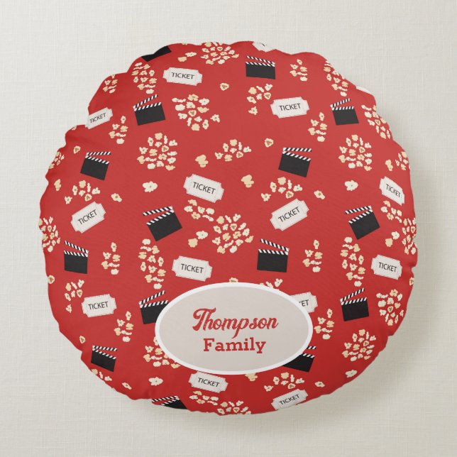 Popcorn Retro Movie Cinema Monogram Rundes Kissen (Vorderseite)