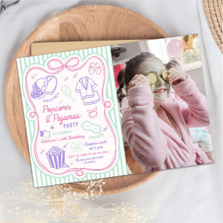 Popcorn-Schlafparty-Geburtstagsfoto Einladung