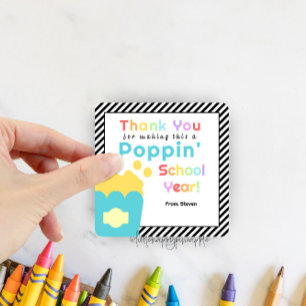 Popcorn Theme Teacher End of Year Vielen Dank Quadratischer Aufkleber