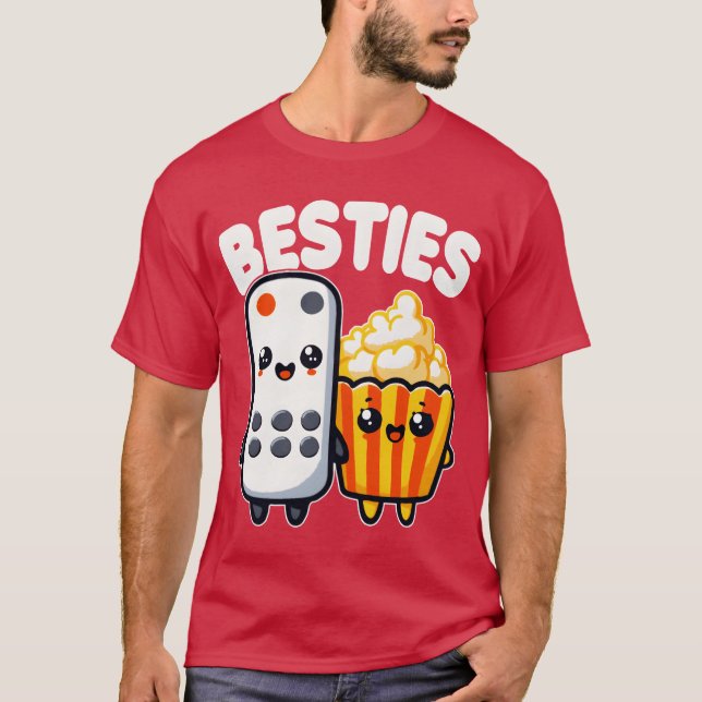 Popcorn und abgelegene Kontrolle Besties Funny Mov T-Shirt (Vorderseite)
