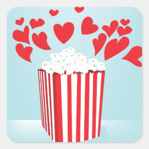 Popcorn und Herzen Movie Date Night Quadratischer Aufkleber