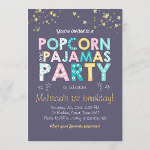 Popcorn und Pajamas Geburtstagsladung Sleepover Einladung