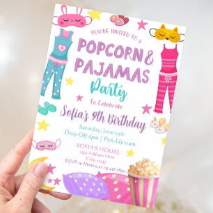 Popcorn und Pajamas Party Einladung