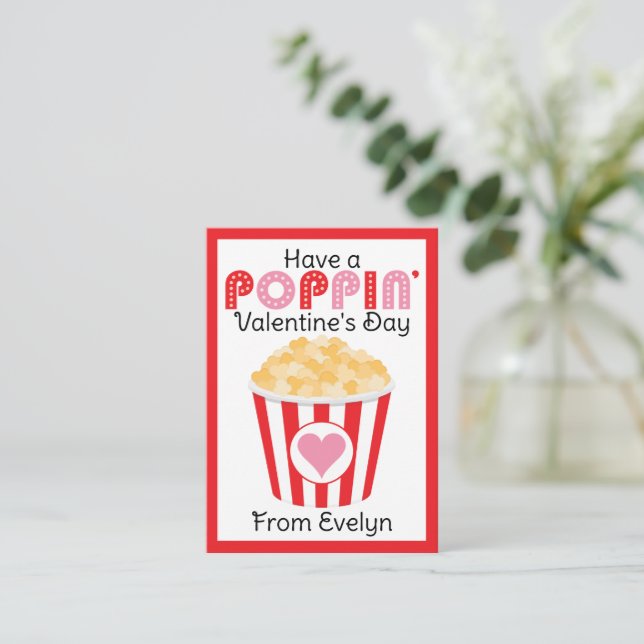 Popcorn Valentine | Popcorn-Klassenzimmer Valentin Mitteilungskarte (Stehend Vorderseite)