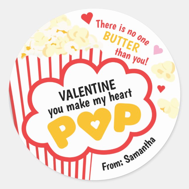 Popcorn Valentine's Day Stickers for Kids (Vorderseite)