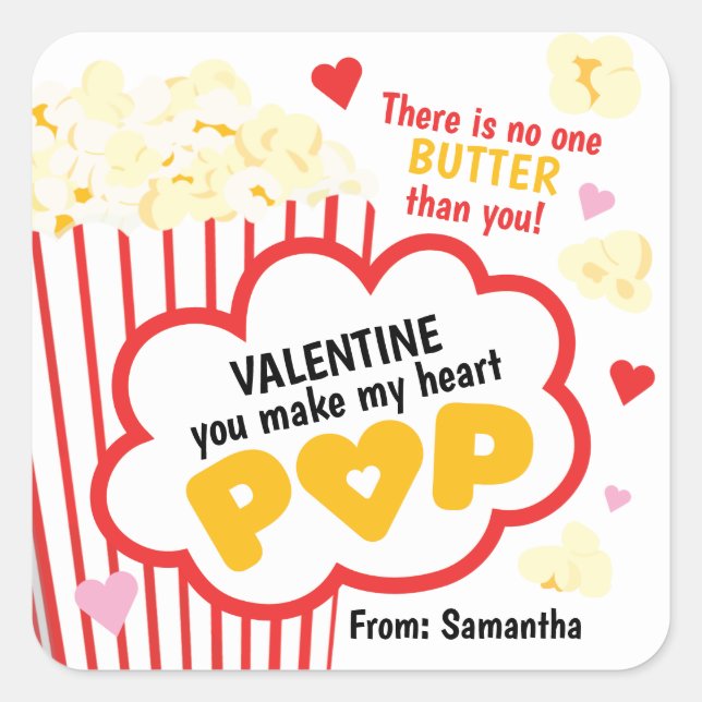 Popcorn Valentine's Day Stickers for Kids (Vorderseite)
