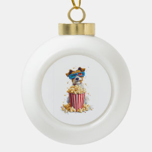 Popcorn-Welpe � Filmnacht-Hund Keramik Kugel-Ornament