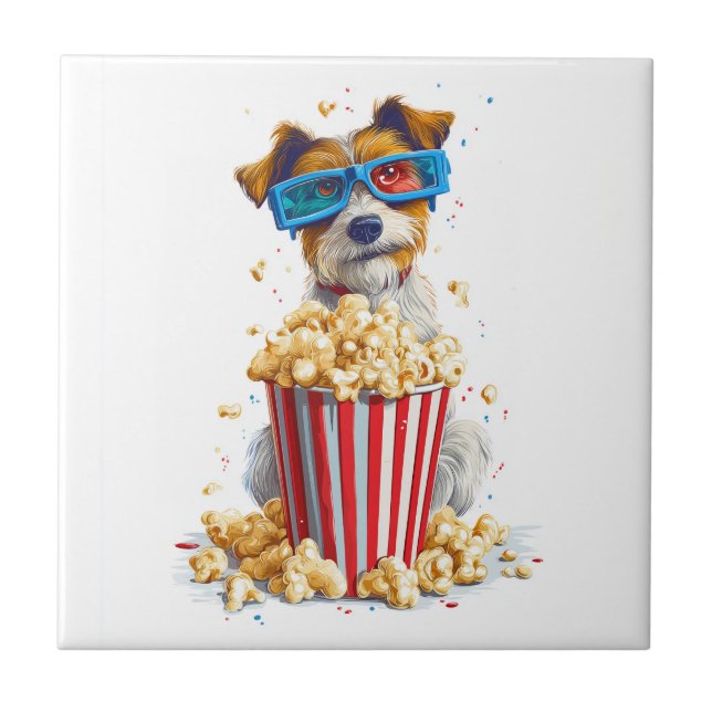 Popcorn-Welpe � Kinonacht-Hund Fliese (Vorderseite)