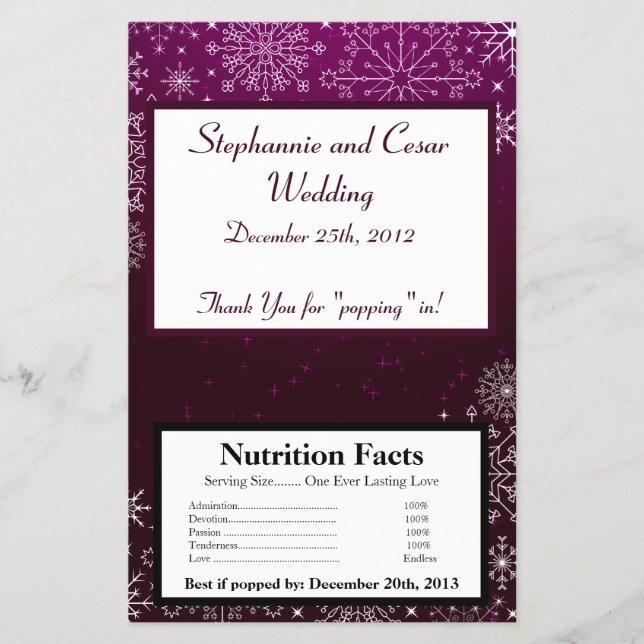 Popcorn-Wrapper Lila Stars / Schneeflocke Flyer (Vorne)